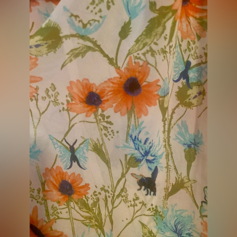 Easel Los Angeles EUC 23”PTP boho floral print 3/4 sleeves lace trim tassel tie - Picture 3 of 7